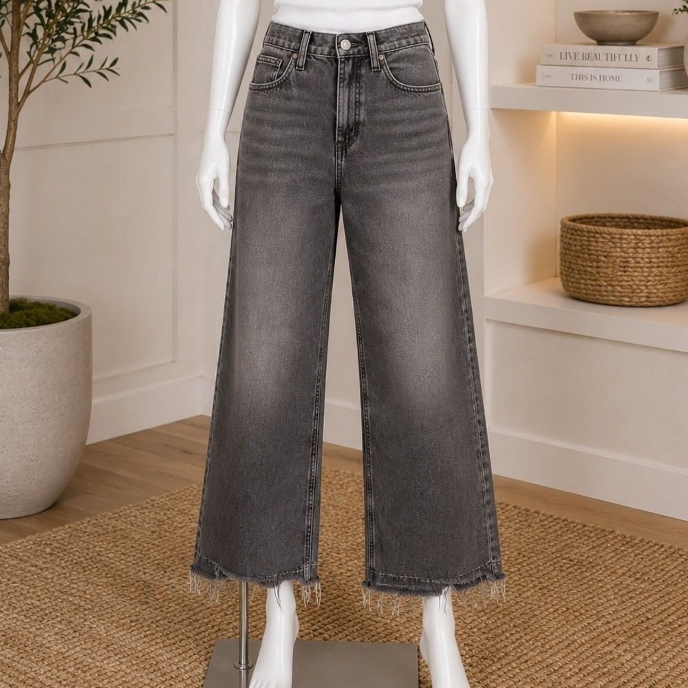 Gap Womens Jeans High Rise Wide-Leg Gray Raw Hem Denim 2/26R